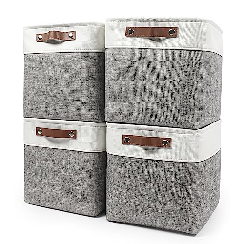 Bagnizer 13x13 Cube Storage Bins, Collapsible Fabric Storage Box, 4 Pack Closet Baskets with Handles for Organizing, Shelf, Toys, Clothes, Home, Office, Nursery (Grey&White) - Image 1