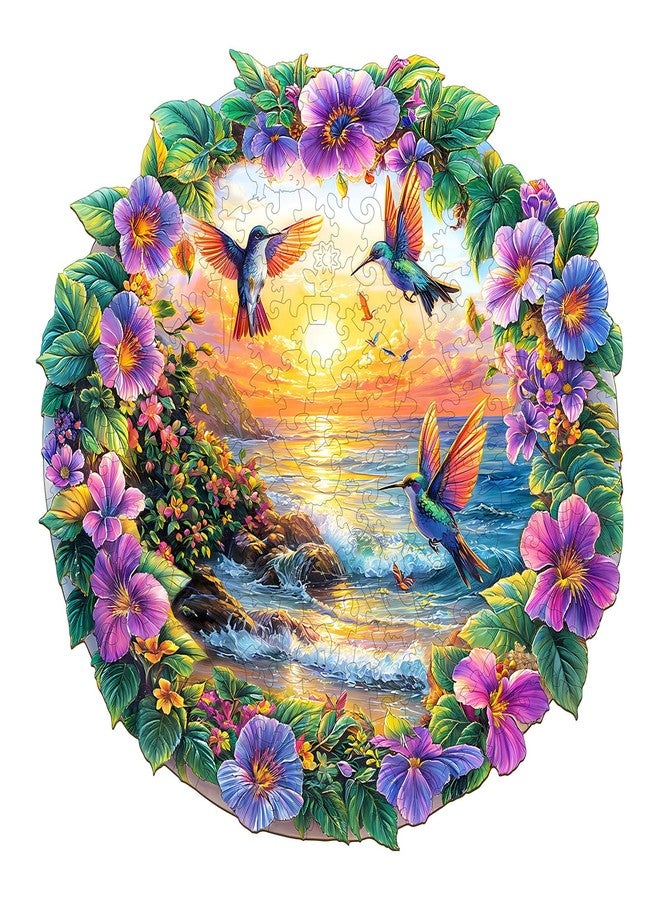 AEEKDOOK Wood Puzzles for Adults - Beach Sunset Wooden Jigsaw Puzzles - Unique Animal Shape Wooden Puzzles for Adults - Spring Gifts Puzzle for Lovers, Family (11.4 * 11.3in-200 Pieces) - Image 1