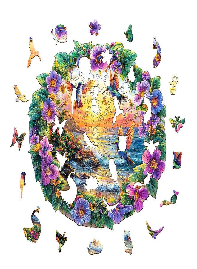 AEEKDOOK Wood Puzzles for Adults - Beach Sunset Wooden Jigsaw Puzzles - Unique Animal Shape Wooden Puzzles for Adults - Spring Gifts Puzzle for Lovers, Family (11.4 * 11.3in-200 Pieces) - Image 2