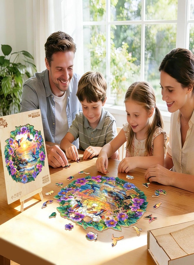 AEEKDOOK Wood Puzzles for Adults - Beach Sunset Wooden Jigsaw Puzzles - Unique Animal Shape Wooden Puzzles for Adults - Spring Gifts Puzzle for Lovers, Family (11.4 * 11.3in-200 Pieces) - Image 3