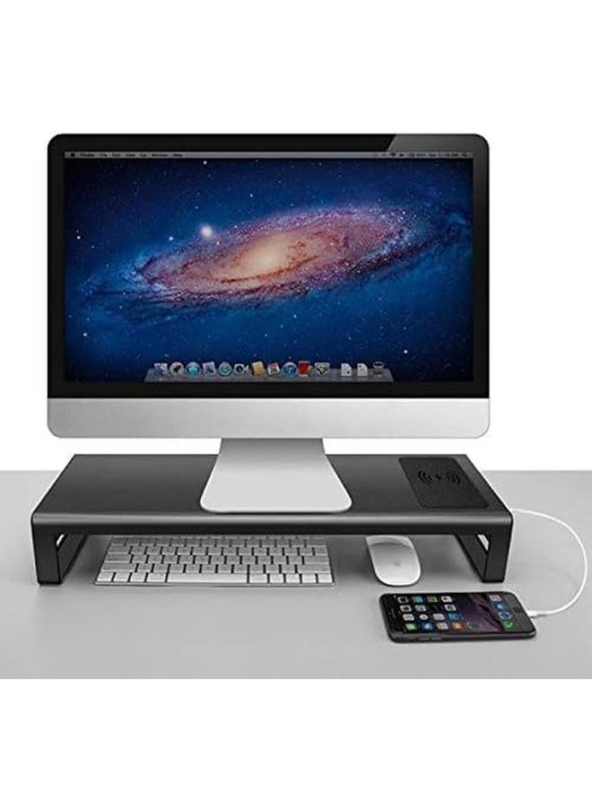 SILVA - Home Desk Organizer Computer Heightening Shelf Strong Computer Stand Smart Base Aluminium With Usb 3.0 Port Wireless Charging - Image 1