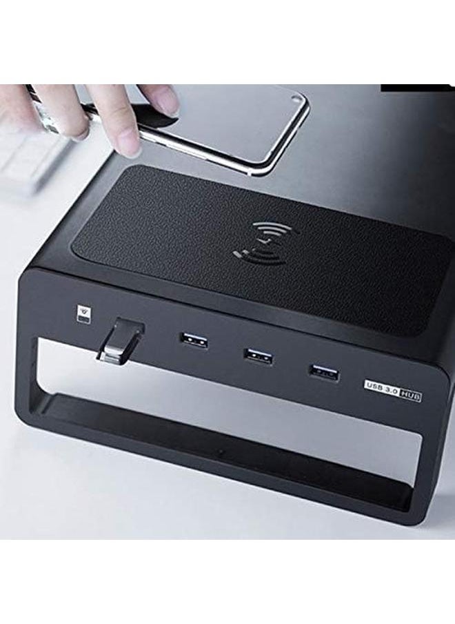 SILVA - Home Desk Organizer Computer Heightening Shelf Strong Computer Stand Smart Base Aluminium With Usb 3.0 Port Wireless Charging - Image 1