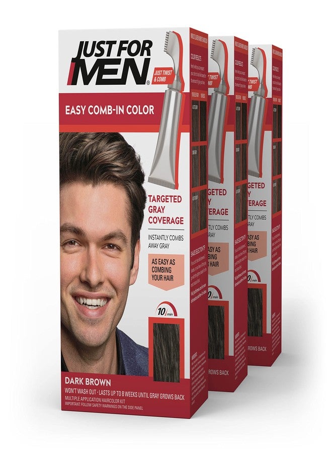 Just For Men Easy Comb-In Color Mens Hair Dye, Easy No Mix Application with Comb Applicator - Dark Brown, A-45, Pack of 3 - Image 1
