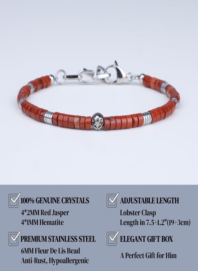 COAI Hematite Red Jasper Bracelet for Men, Heishi Beads Gemstone Bracelet for Men - Image 3