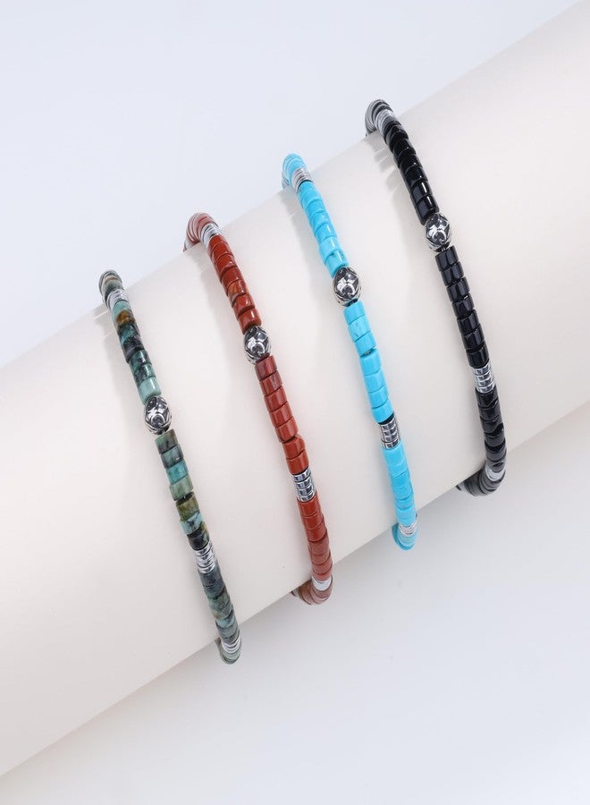 COAI Hematite Red Jasper Bracelet for Men, Heishi Beads Gemstone Bracelet for Men - Image 5
