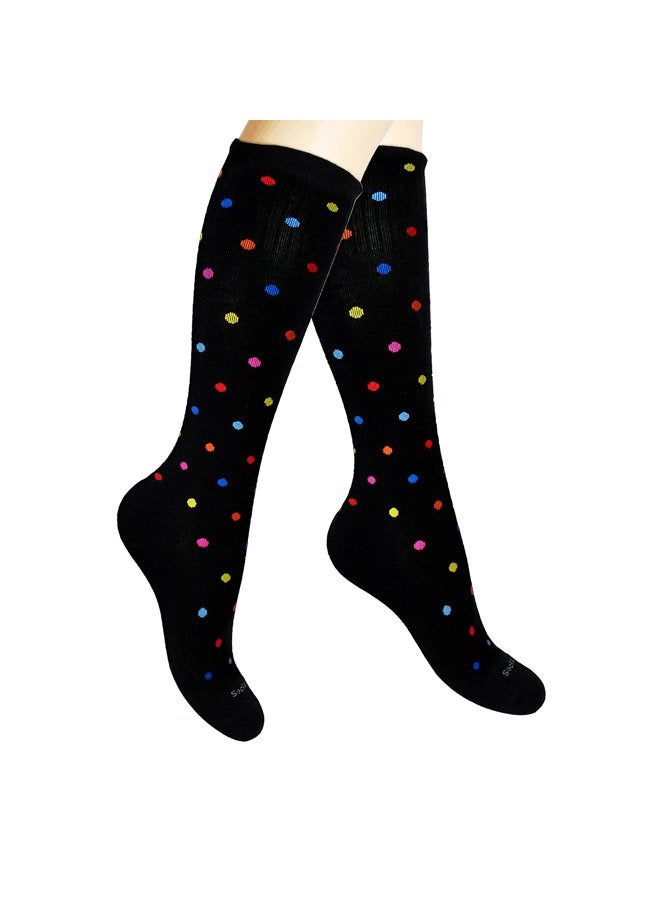 SocksLane Cotton Compression Socks for Women & Men. 15-20 mmHg Support Knee-High (Color Dots, Small-Medium) - Image 1