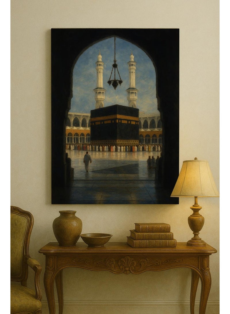 تذكار لوحة جدارية مطبوعة على كانفاس بتفاصيل فنية ساحرة تُجسد الكعبة المشرفة في الحرم المكي من تذكار - Image 1