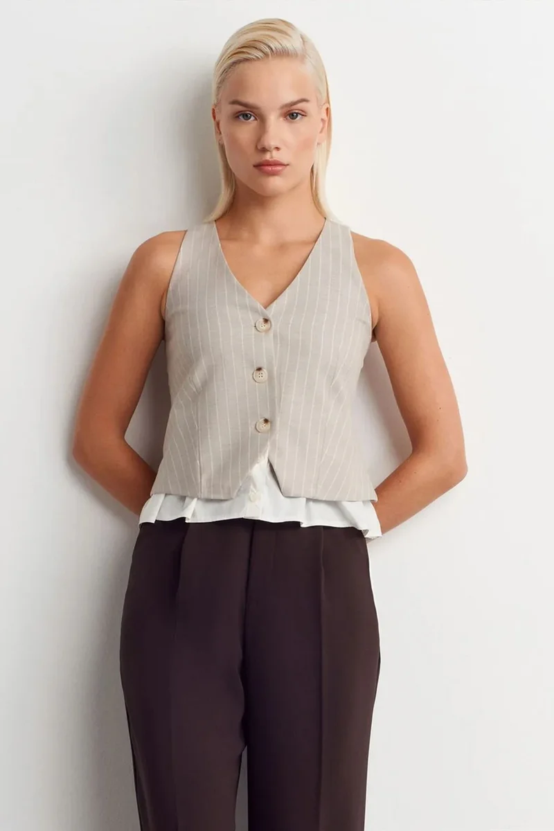 ديلفين DILVIN Striped Crop Waistcoat