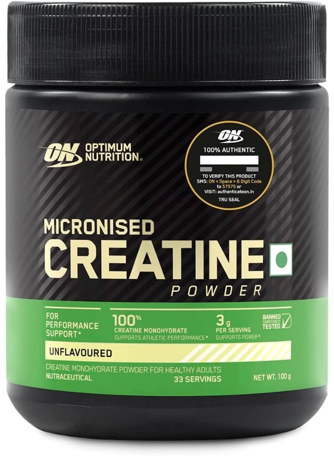 Optimum Nutrition (ON) Micronized Creatine Powder - 100 Gram, 33 Serves, 3g of 100% Creatine Monohydrate per serve, Supports Athletic Performance & Power, Unflavored. - Image 1