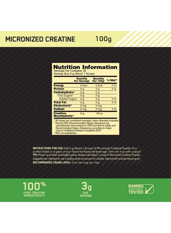 Optimum Nutrition (ON) Micronized Creatine Powder - 100 Gram, 33 Serves, 3g of 100% Creatine Monohydrate per serve, Supports Athletic Performance & Power, Unflavored. - Image 5