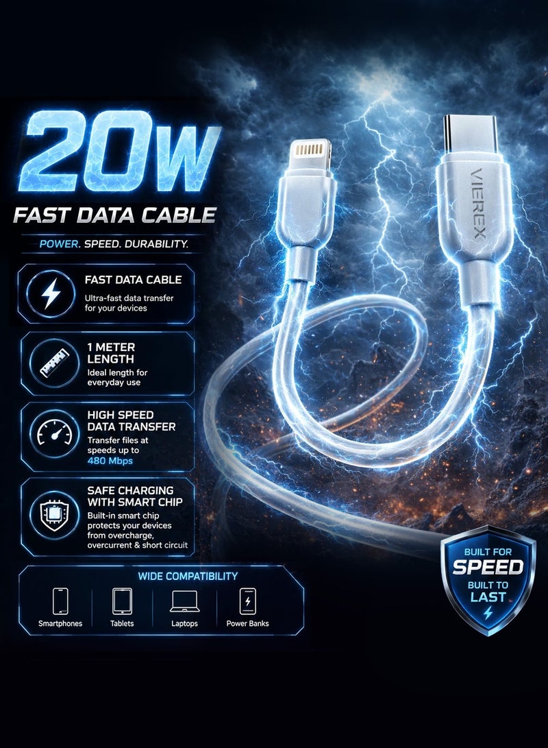Vierex VC-3 Type-C to Lightning Fast Charging Data Cable 20W Power Delivery USB C to iPhone Charger Cable, 1M - Image 3