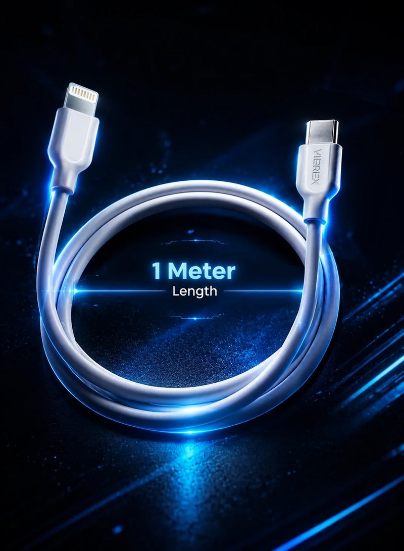Vierex VC-3 Type-C to Lightning Fast Charging Data Cable 20W Power Delivery USB C to iPhone Charger Cable, 1M - Image 1