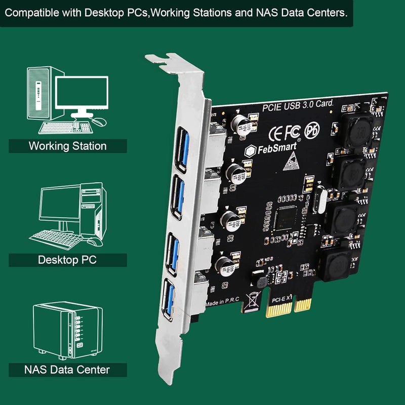 FebSmart 4 Ports Superspeed 5Gbps USB 3.0 PCI Express Expansion Card for Windows 11, 10, 8.x, 7, Vista, XP Desktop PCs, Built in Self-Powered Technology, No Need Additional Power Supply (FS-U4-Pro) - Image 5