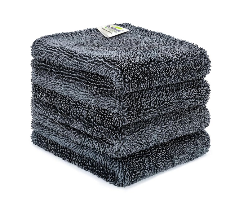 SOFTSPUN منشفة ميكروفايبر SOFTSPUN للسيارة - 600 GSM، 30x30 سم، 4 قطع، رمادي حلزوني سوبر ماص للسوائل - تصميم بدون حواف مع كومة فاخرة وقماش خالي من الوبر للتجفيف والتفاصيل. - Image 1