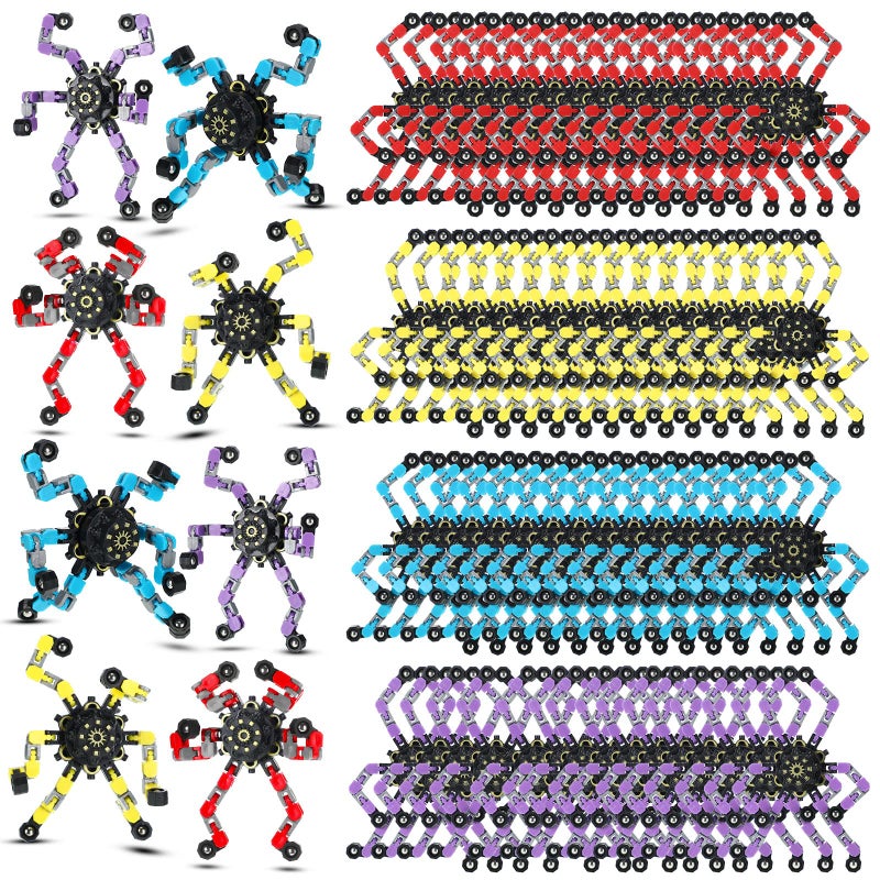 Junkin 100 Pcs Funny Sensory Fidget Toys Bulk Transformable Fidget Spinner Chain Robot Finger Toy Stress Relief Spiral Gyro Spinner Party Favors Easter Basket Stuffer Gifts for Adult KidsClassic - Image 2