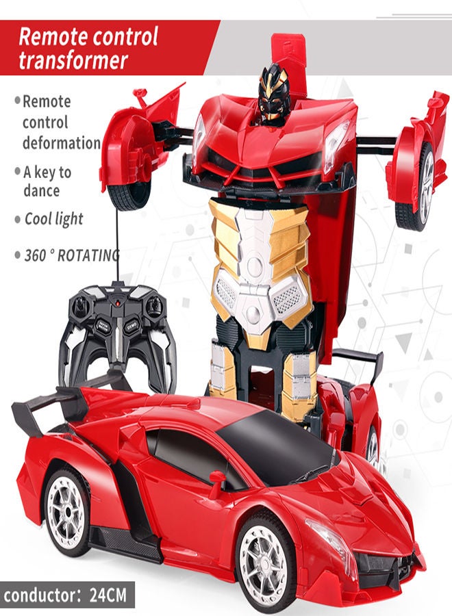 AROAQ Rambo Red Remote Control Car Transform Robot RC Car with 40MHz Version Remote And One Button Transforming 360 Degree Rotation Drifting Ideal Car Scale and Birthday Gift Toy  - Image 1