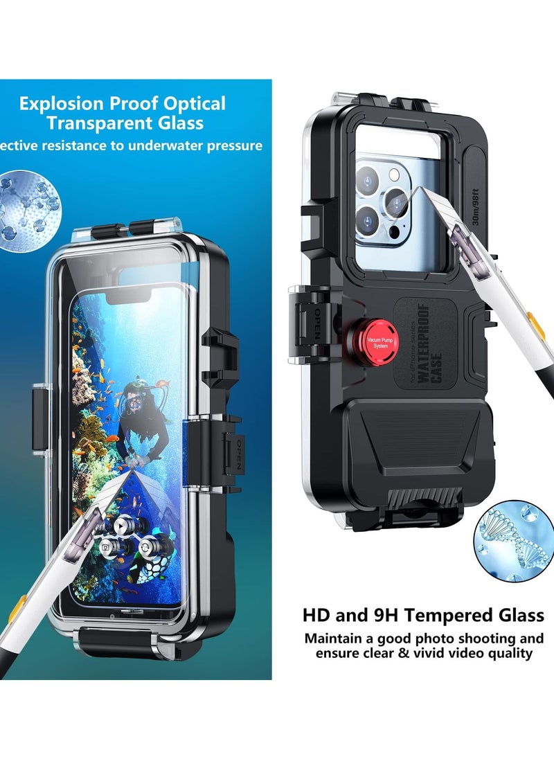 SYOSI - Diving Phone Case Only for iPhone Series, Snorkeling Underwater Case 98FT/30M Photo Video,Waterproof Housing for iPhone 14/Pro/Pro Max/13/12/11 with Lanyard Black - Image 1