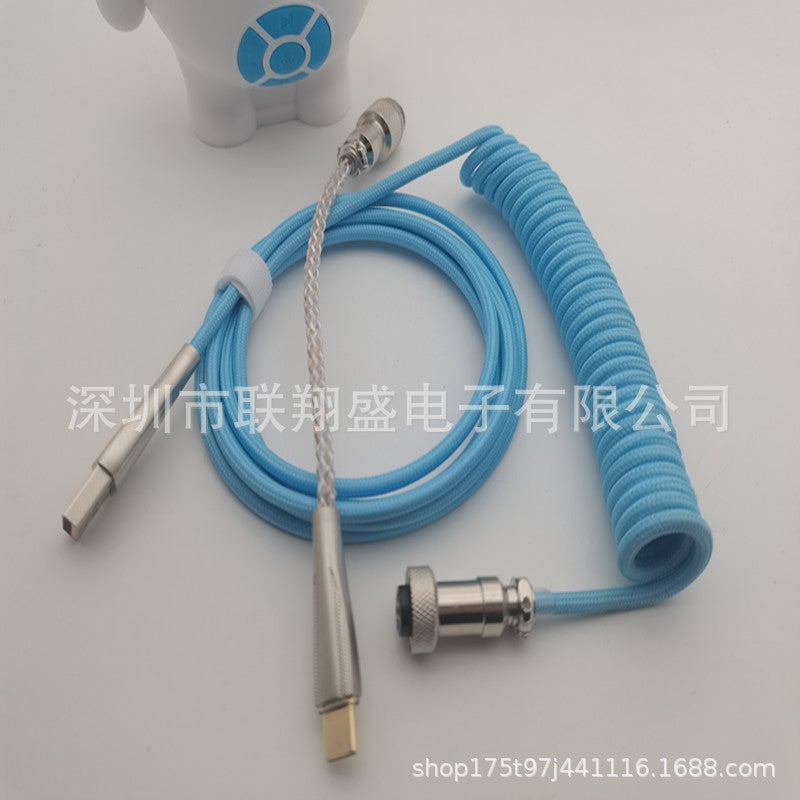 Custom Spiral Type-C Mechanical Keyboard USB Cable Woven Deep Sea Blue + RGB Light Line 