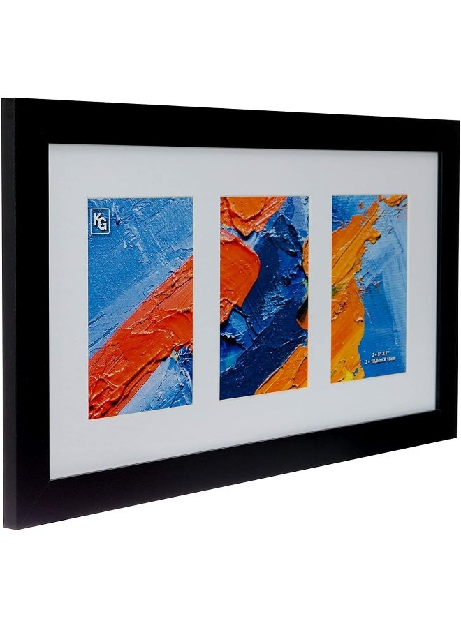 Kiera Grace Matted Classic Langford Picture Frame Holds Three 5 x 7 Photos 10 x 20 Large Wood Picture Frame for Wall Hanging and Photo Display Black - Image 5