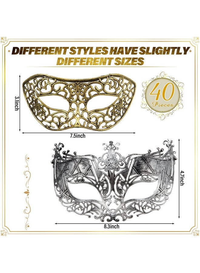 Yunsailing 40 Pcs Masquerade Mask Vintage Antique Mask Venetian Mask For Men Women Parade Party Performance Bar Carnival (Gold Silver) - Image 3