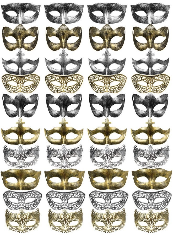 Yunsailing 40 Pcs Masquerade Mask Vintage Antique Mask Venetian Mask For Men Women Parade Party Performance Bar Carnival (Gold Silver) - Image 1