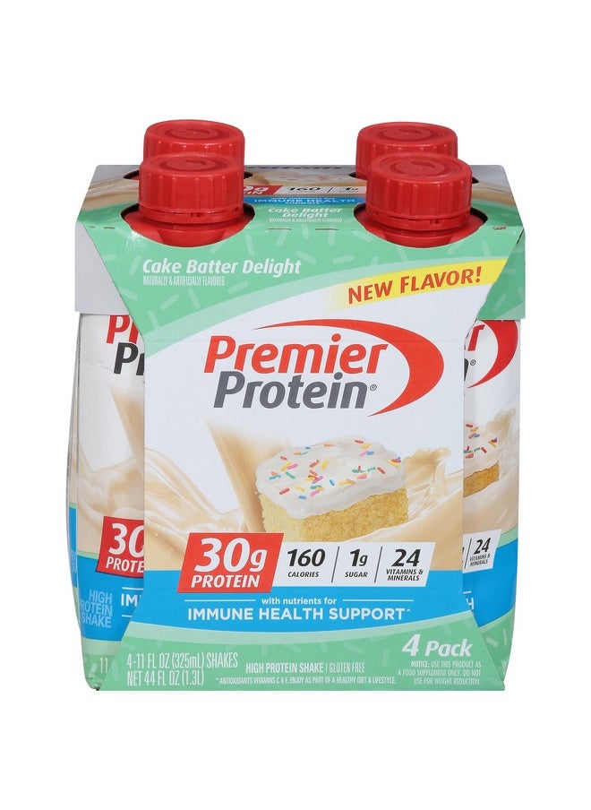 Premier Protein Shake, Cake Batter Delight, 30 G Protein, 1 G Sugar, 24 Vitamins & Minerals, Nutrients To Support Immune Health, Cream, 11 Fl Oz, 4 Count  - Image 1
