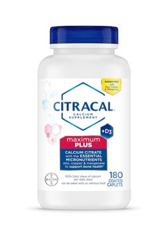 CITRACAL Maximum Plus Highly Soluble, Easily Digested, 630 mg Calcium Citrate With 1000 IU Vitamin D3, Bone Health Supplement for Adults, Caplets, 180 Count  - Image 1
