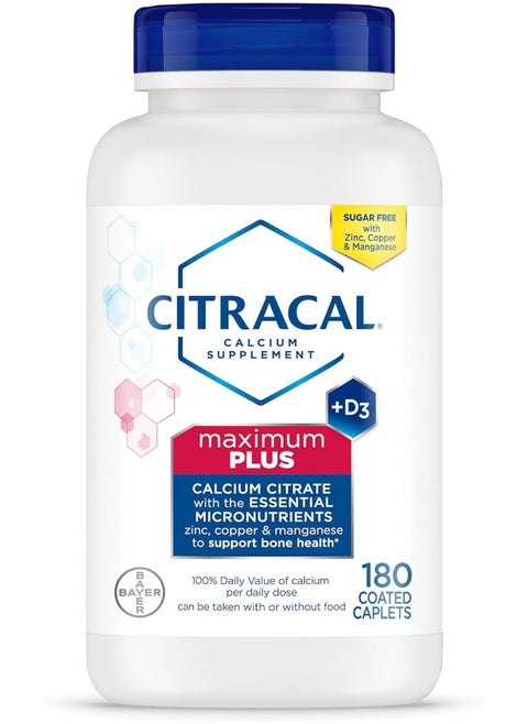 Citracal Maximum Plus Highly Soluble, Easily Digested, 630 mg Calcium Citrate With 1000 IU Vitamin D3, Bone Health Supplement for Adults, Caplets, 180 Count
