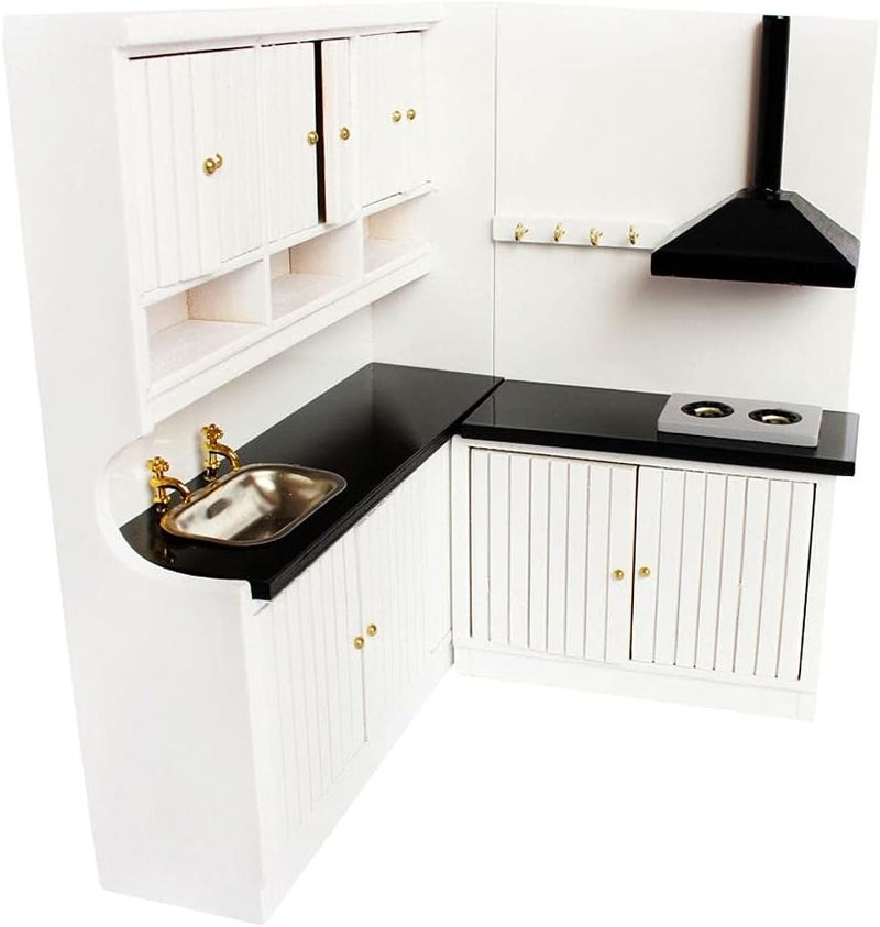 klarako1/12 Scale Dollhouse Miniature Furniture Wooden Kitchen Set, Wooden Furniture Kitchen Toy Set for Dollhouse - Image 1