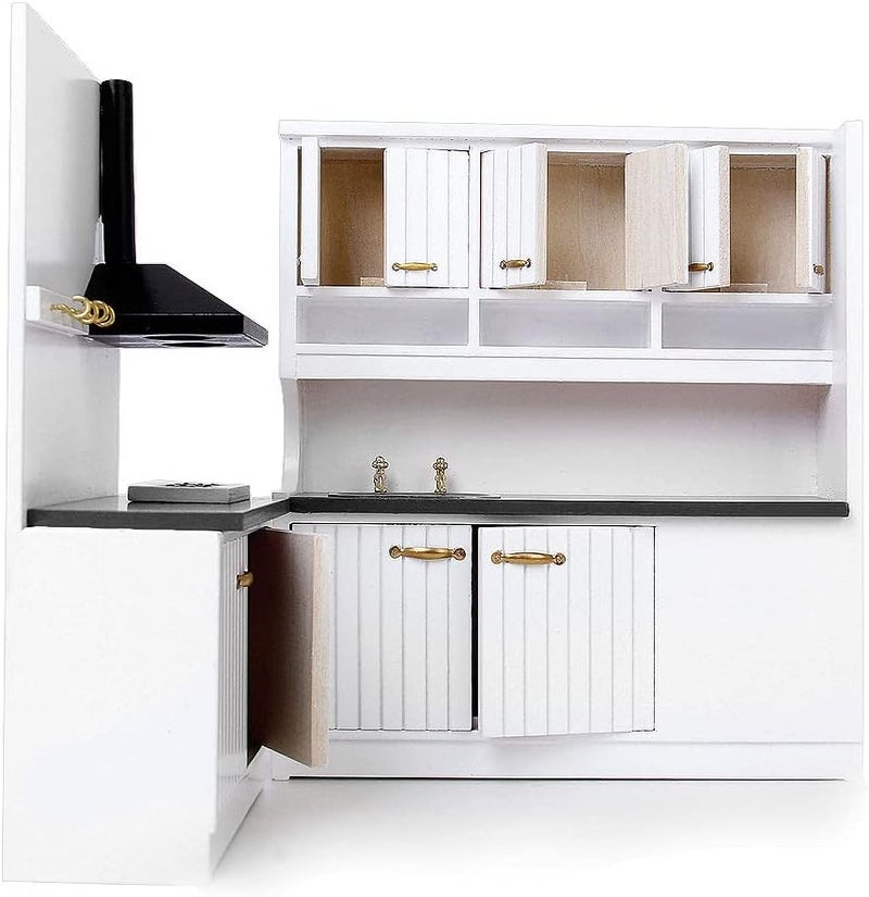 klarako1/12 Scale Dollhouse Miniature Furniture Wooden Kitchen Set, Wooden Furniture Kitchen Toy Set for Dollhouse - Image 2