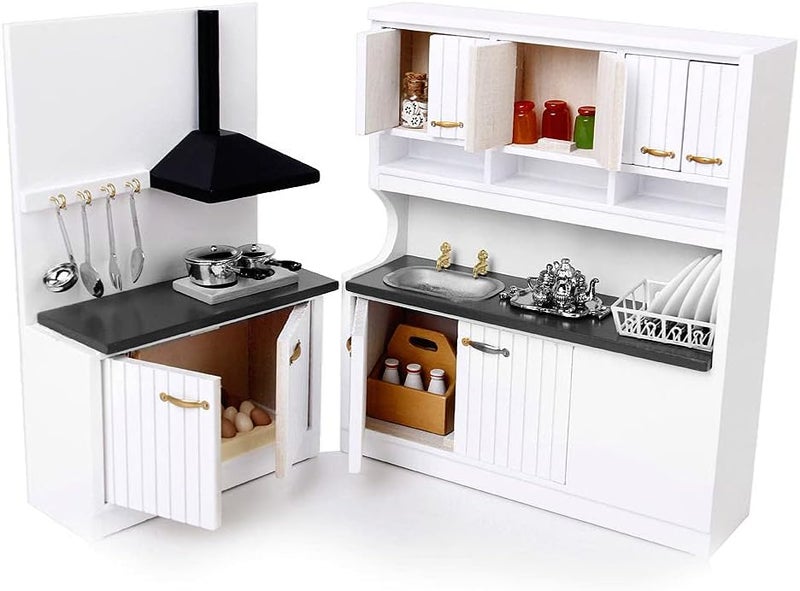 klarako1/12 Scale Dollhouse Miniature Furniture Wooden Kitchen Set, Wooden Furniture Kitchen Toy Set for Dollhouse - Image 3