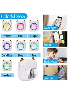 BORTONY Mini Printer with 1 Roll 7 RGB Light Thermal Printer Barcode Label Maker Small Wireless Pocket Printer for iOS and Android Suitable for Printing Photo Notes Memo  - Image 2