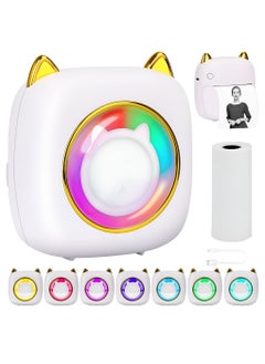 BORTONY Mini Printer with 1 Roll 7 RGB Light Thermal Printer Barcode Label Maker Small Wireless Pocket Printer for iOS and Android Suitable for Printing Photo Notes Memo  - Image 1
