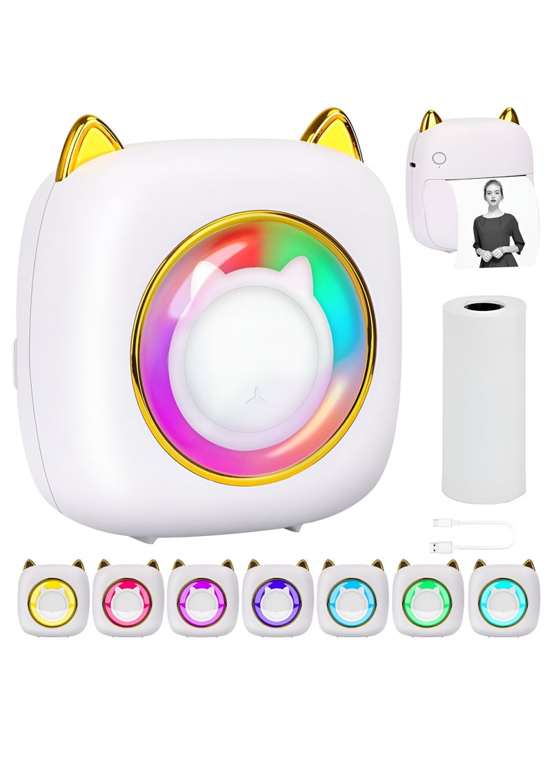 BORTONY Mini Printer with 1 Roll 7 RGB Light Thermal Printer Barcode Label Maker Small Wireless Pocket Printer for iOS and Android Suitable for Printing Photo Notes Memo  - Image 1