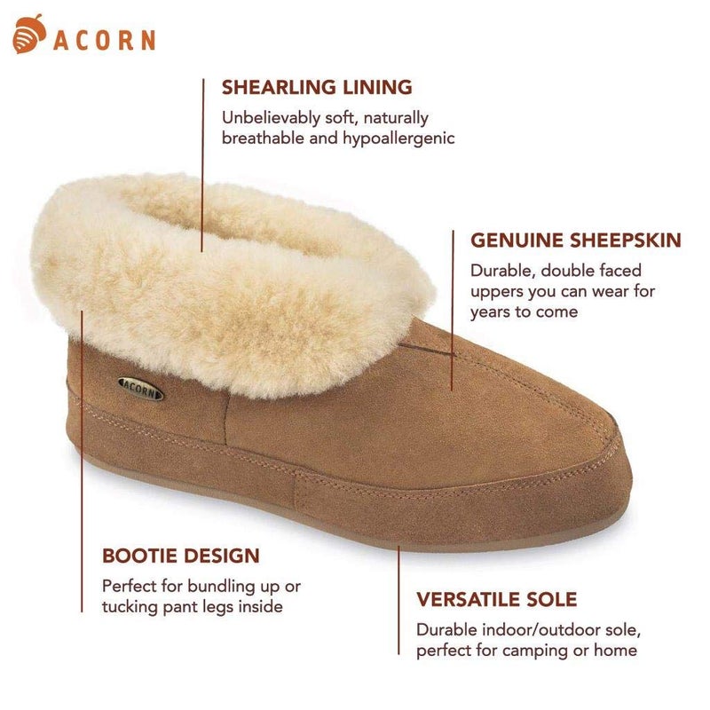 Acorn نعال شيرلينغ للرجال من أكورن - أحذية منزلية من جلد الخروف، رغوة ذاكرة، بوتي سهل الارتداء داخلي/خارجي، نعل مطاطي غير قابل للانزلاق، جوز، 9 - Image 2