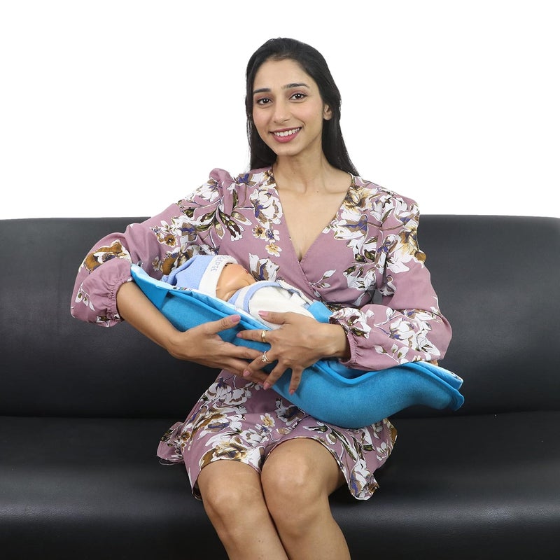 HOOPA وسادة تغذية HOOPA 2 في 1 مع مرتبة قطنية ناعمة (أزرق تركوازي) | وسادة رضاعة | حاملة أطفال | حديثي الولادة حتى 4 أشهر | دعم كامل للجسم | وسادة رضاعة طبيعية | وسادة للأطفال - Image 2