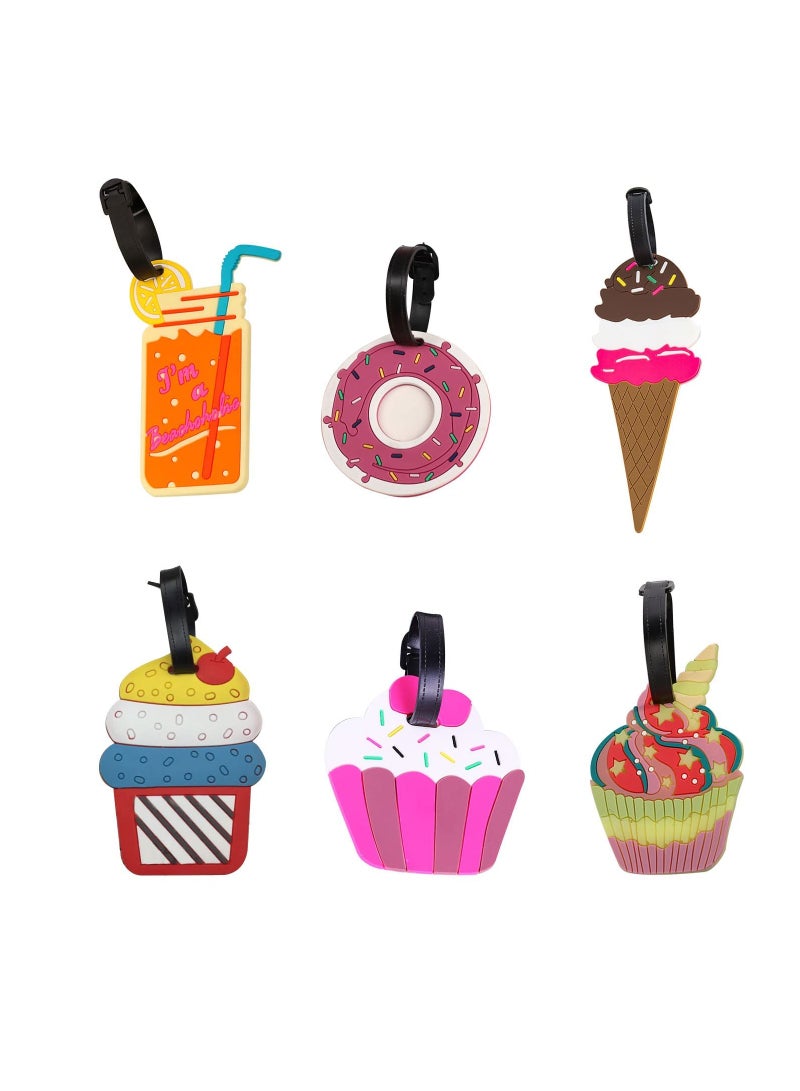 Generic Luggage Tags, 6 Pack PVC Luggage Baggage Handbag Tag Unique Suitcases Luggage Labels Dessert Cartoon Style for Luggage  - Image 1