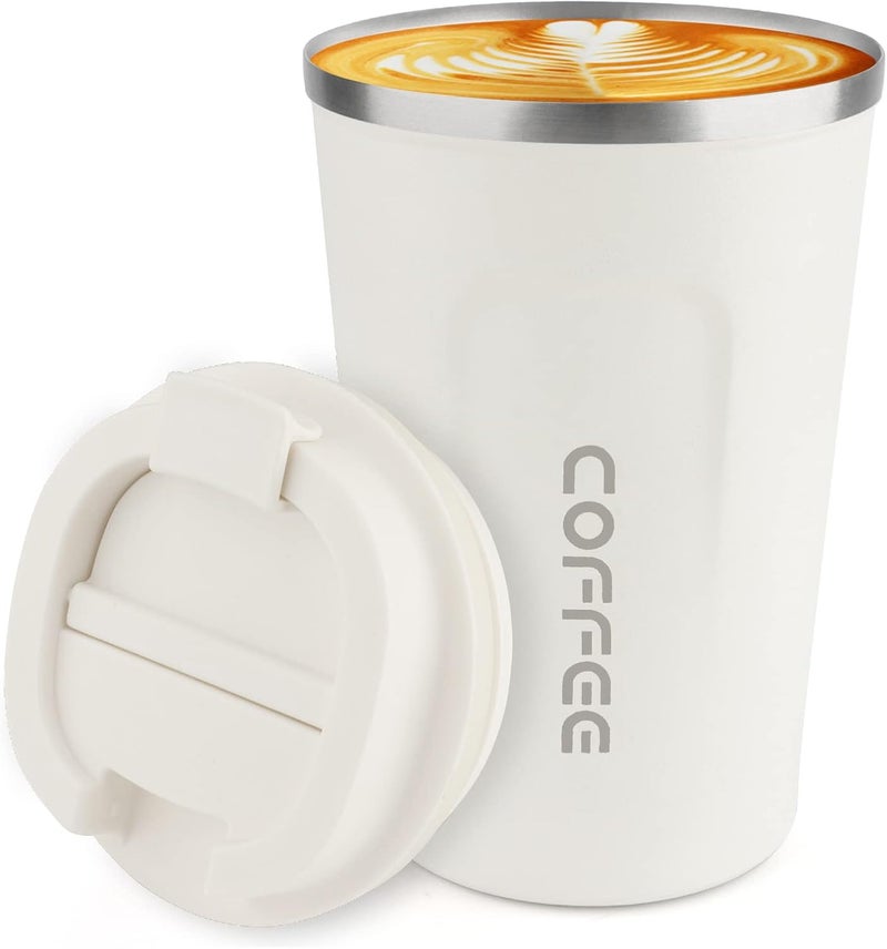 CS COSDDI 12 oz Stainless Steel Vacuum Insulated Tumbler - Coffee Travel Mug Spill Proof with Lid - Coffee Cup for Keep Hot/Ice Coffee,Tea and Beer (White) - Image 1
