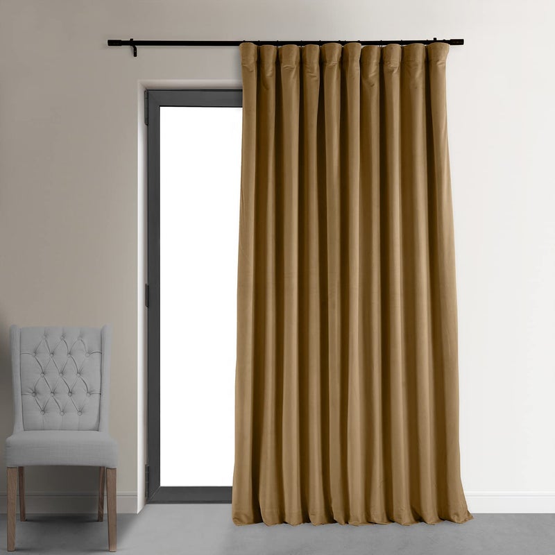 HPD Half Price Drapes HPD Half Price Drapes Extra Wide Signature Blackout Velvet Curtains 84 Inch Long 1 Panel 4Pass Hotel Blackout Lined Window Curtains Thermal Blackout Curtains for Bedroom 100W x 84L Amber Gold 