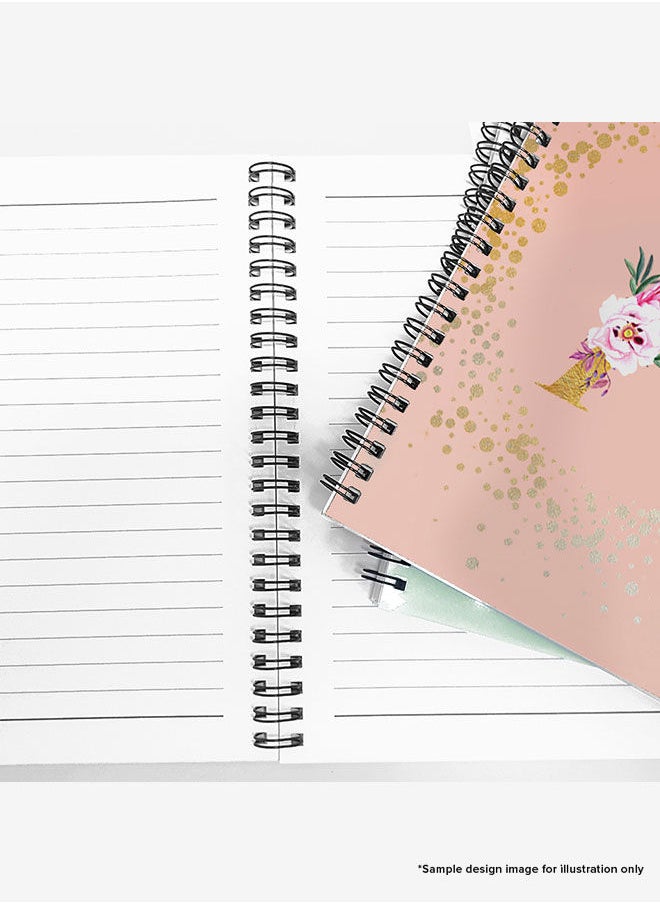 Stylizedd - Designer A5 Spiral Notebook Memo Notepad Journal - Custom Monogram Initial Letter Floral Pattern Alphabet - R - Rose Pink - Image 1