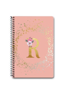 Stylizedd Designer A5 Spiral Notebook Memo Notepad Journal - Custom Monogram Initial Letter Floral Pattern Alphabet - R - Rose Pink  - Image 1