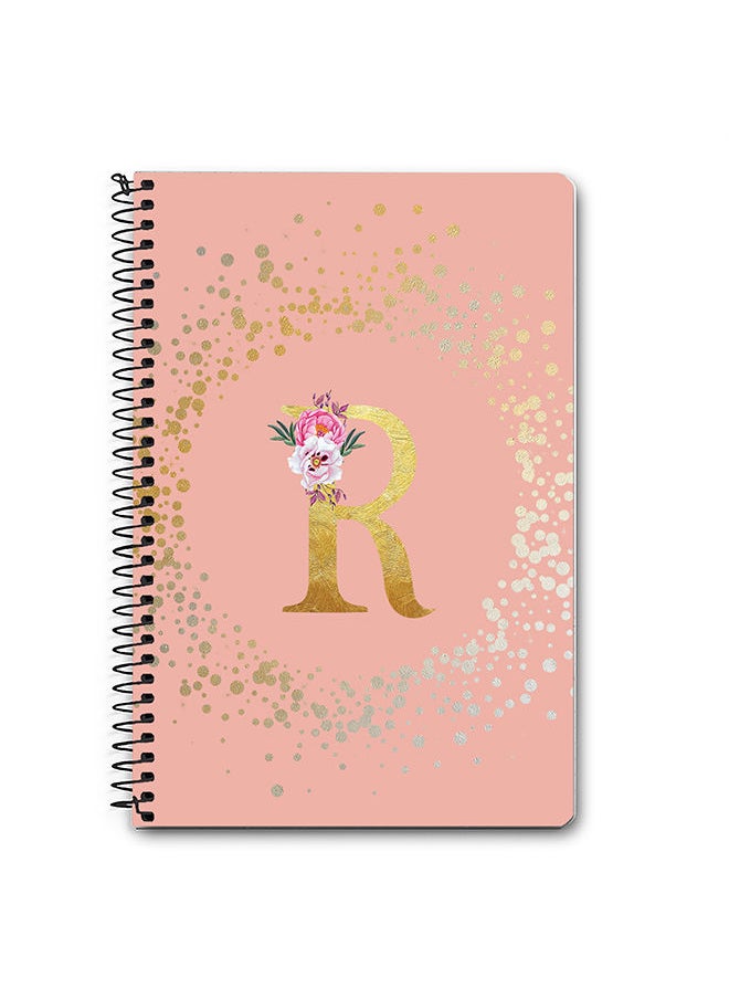 Stylizedd - Designer A5 Spiral Notebook Memo Notepad Journal - Custom Monogram Initial Letter Floral Pattern Alphabet - R - Rose Pink - Image 1