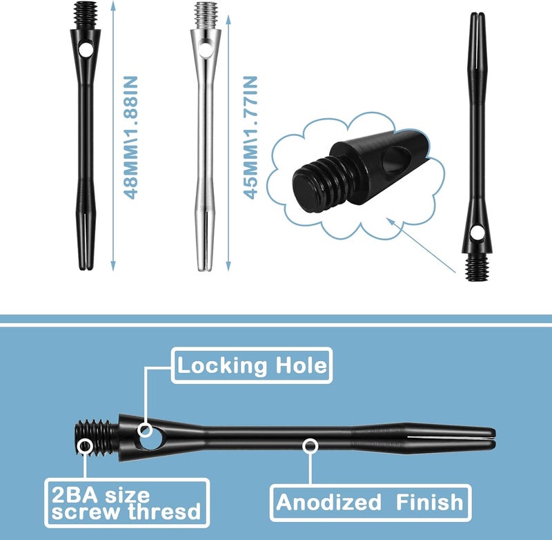 Skylety 30 Pcs Dart Shafts for Steel Tip Medium 2BA Thread Aluminium Alloy Dart Stems 50 mm 53 mm with Rubber Rings Replacement Harrows Dart Accessories and Flights - Image 2