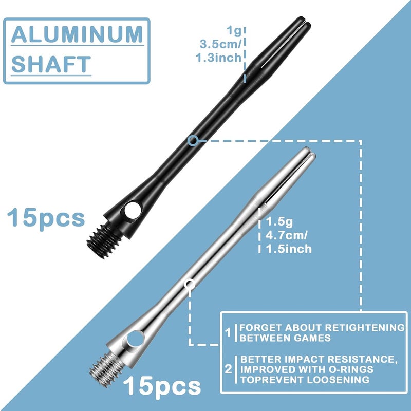 Skylety 30 Pcs Dart Shafts for Steel Tip Medium 2BA Thread Aluminium Alloy Dart Stems 50 mm 53 mm with Rubber Rings Replacement Harrows Dart Accessories and Flights - Image 3