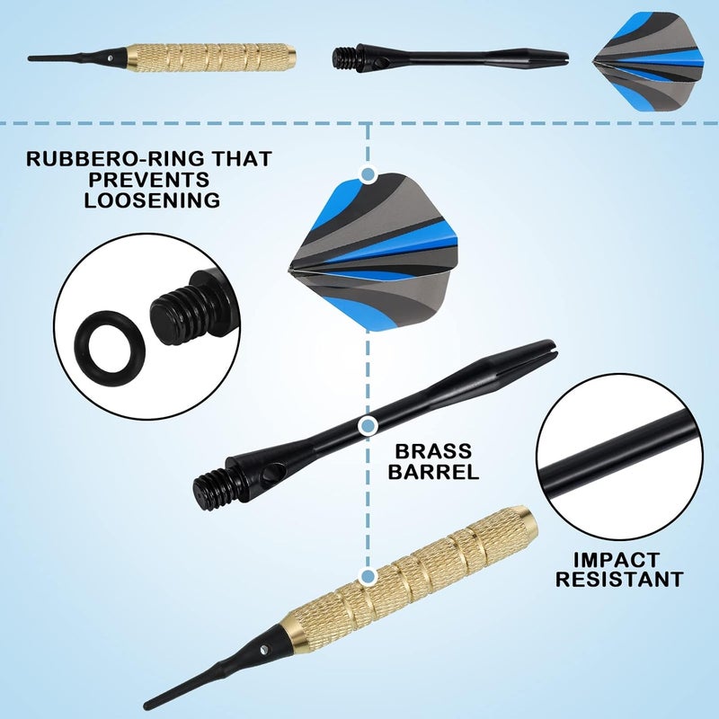 Skylety 30 Pcs Dart Shafts for Steel Tip Medium 2BA Thread Aluminium Alloy Dart Stems 50 mm 53 mm with Rubber Rings Replacement Harrows Dart Accessories and Flights - Image 4