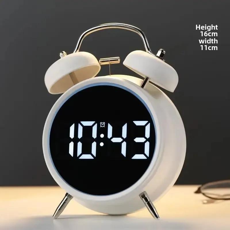 Student Alarm Clock Super Volume Metal Powerful Bell for Getting Up Difficult to Get Up Multi-function Plug-in Children's Clock(8891 white smart super volume) - Image 1