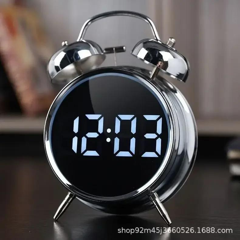 Student Alarm Clock Super Volume Metal Powerful Bell for Getting Up Difficult to Get Up Multi-function Plug-in Children's Clock(8891 white smart super volume) - Image 2