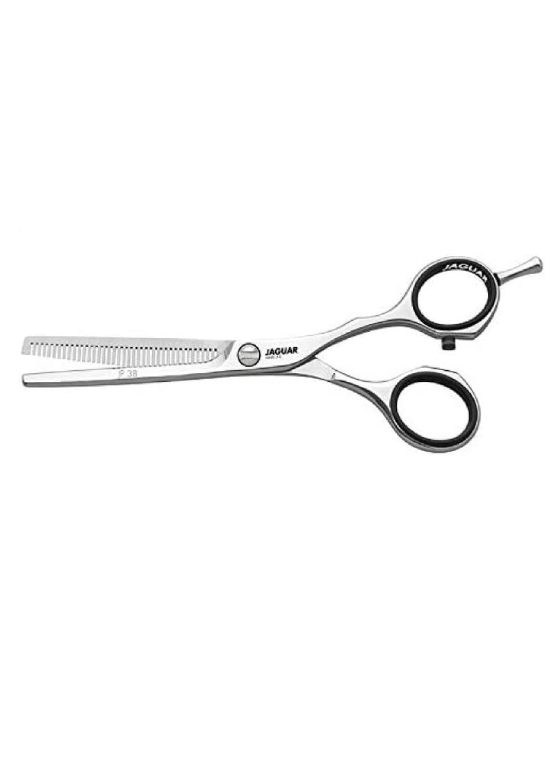 JAGUAR مقصات جاكوار وايت لاين JP38 بطول 5.25 إنش لقص الشعر الاحترافي، والتخفيف، والتشكيل مع تصميم مقبض مائل - Image 1