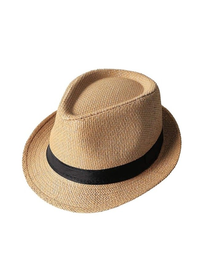 Straw Hat, Fashionable Unisex Straw Hat with Contrast Ribbon and Curly Brim for Men , Panama Jazz Hat Cap  - Image 1