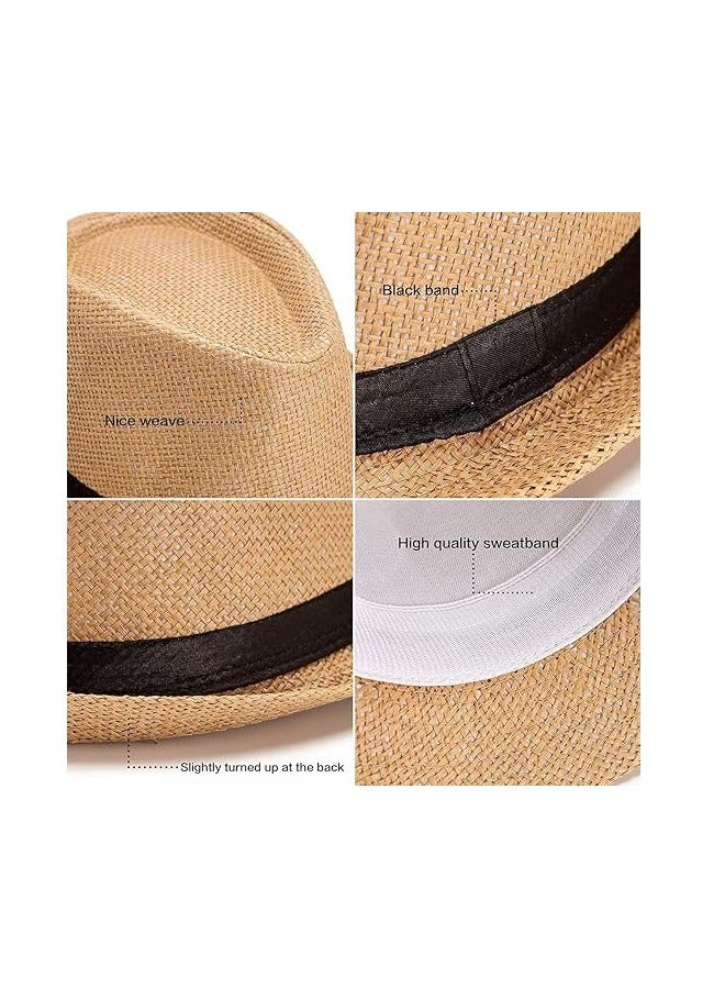 Straw Hat, Fashionable Unisex Straw Hat with Contrast Ribbon and Curly Brim for Men , Panama Jazz Hat Cap  - Image 2